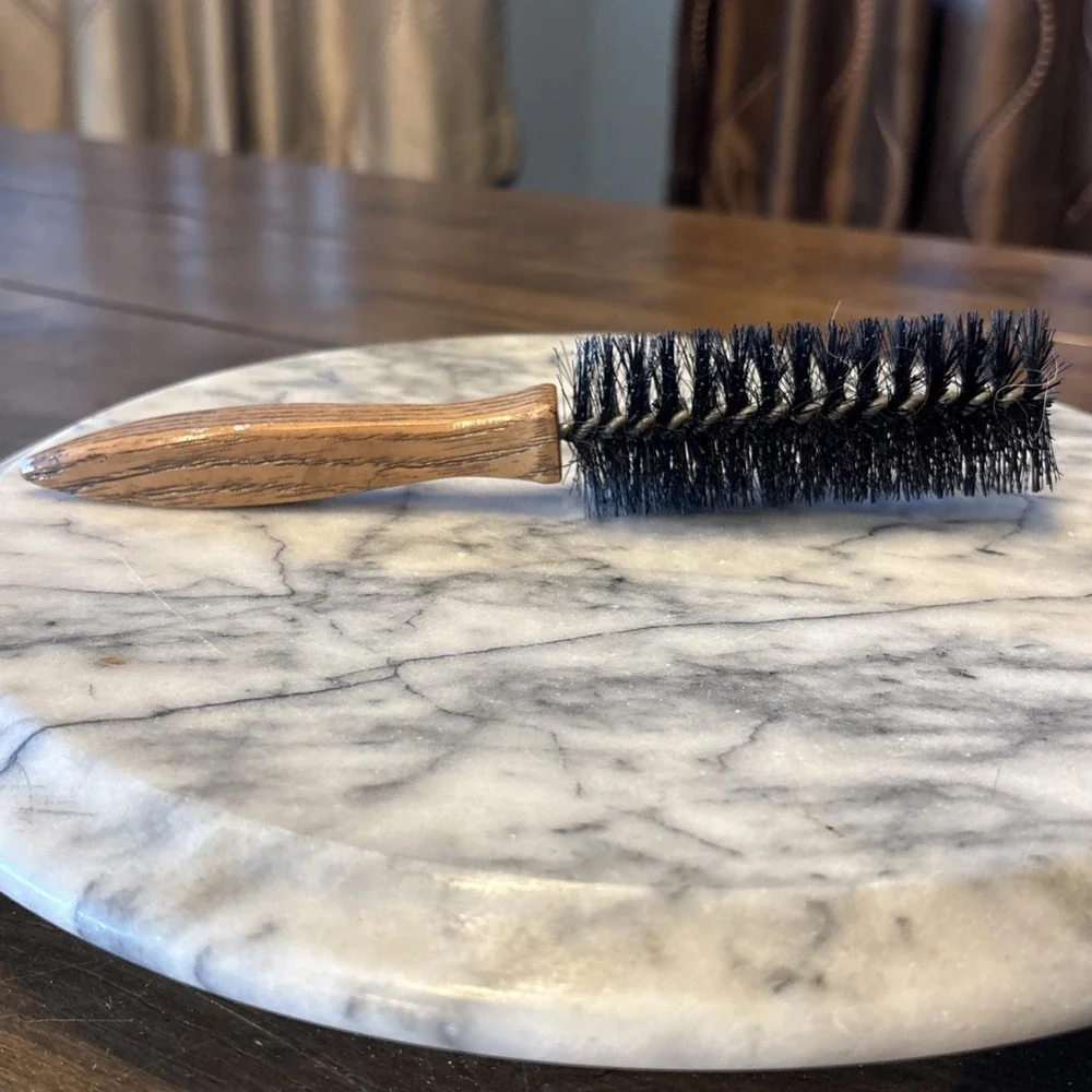 VTG Faux Wooden Wood Handle Black Bristles Wire Round Blowout Hair Brush 8.5